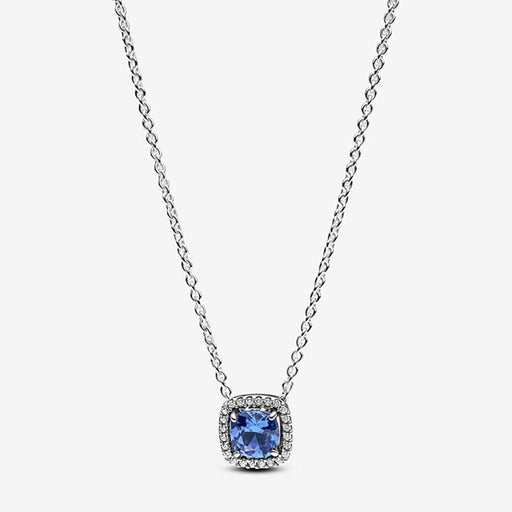 PANDORA : Sparkling Square Blue Halo Pendant Necklace - PANDORA : Sparkling Square Blue Halo Pendant Necklace