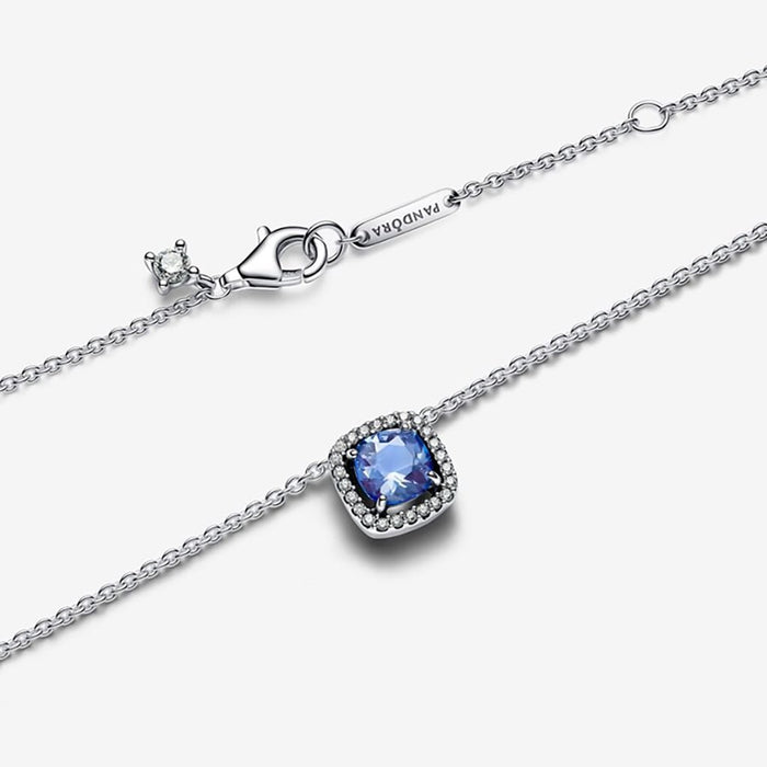 PANDORA : Sparkling Square Blue Halo Pendant Necklace - PANDORA : Sparkling Square Blue Halo Pendant Necklace