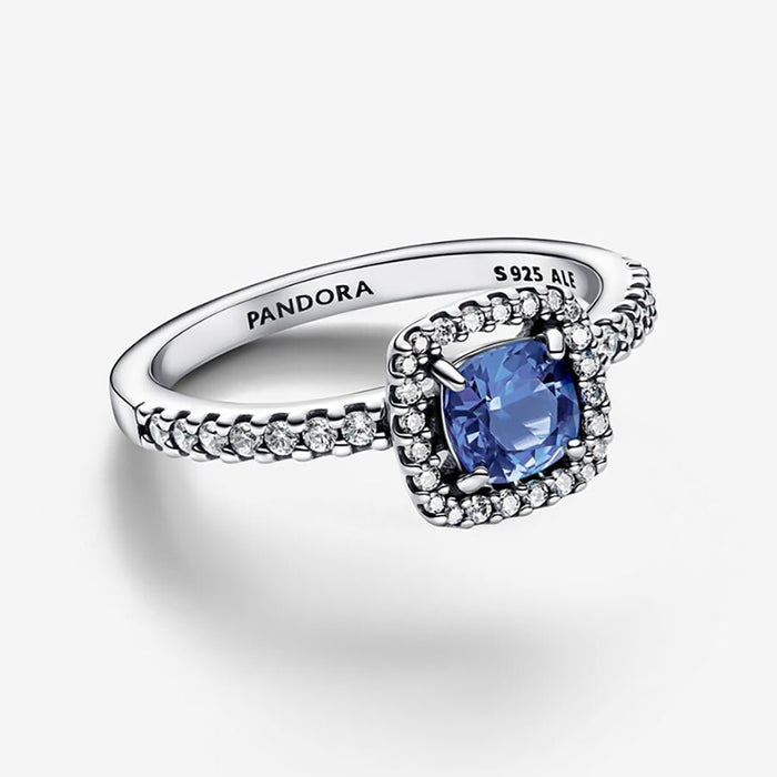 PANDORA : Sparkling Square Blue Halo Ring - PANDORA : Sparkling Square Blue Halo Ring