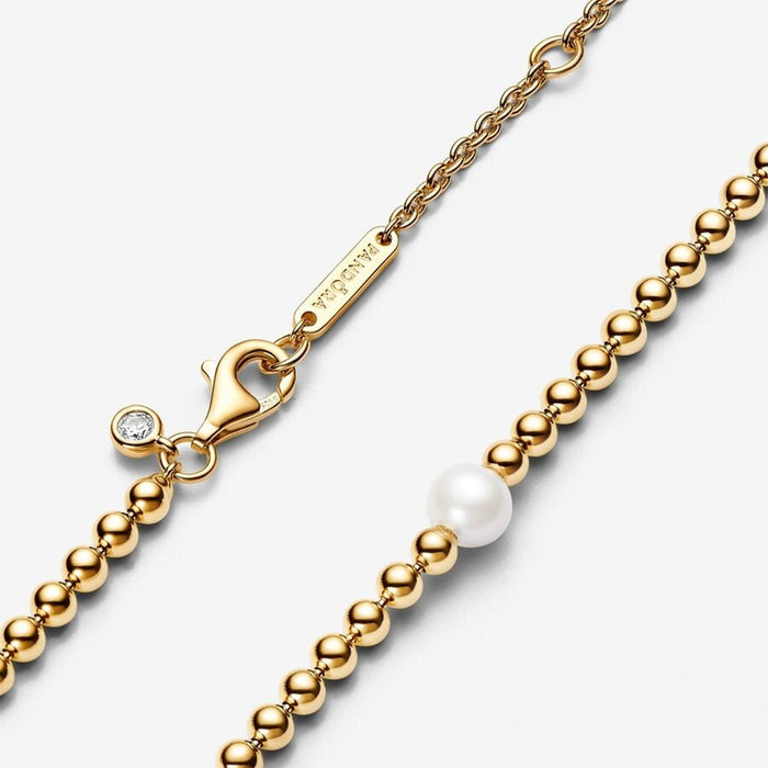 PANDORA : Treated Freshwater Cultured Pearl & Beads Collier Necklace - Gold Plated - PANDORA : Treated Freshwater Cultured Pearl & Beads Collier Necklace - Gold Plated