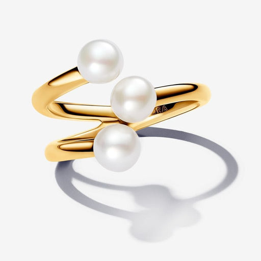 PANDORA : Treated Freshwater Cultured Pearl Open Ring in Gold - PANDORA : Treated Freshwater Cultured Pearl Open Ring in Gold