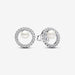 PANDORA : Treated Freshwater Cultured Pearl & Pavé Halo Stud Earrings - Sterling Silver - PANDORA : Treated Freshwater Cultured Pearl & Pavé Halo Stud Earrings - Sterling Silver