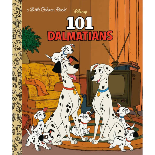 Cover of '101 Dalmatians' Little Golden Book with Dalmatian dogs in a living room setting.