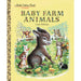 Book cover of 'Baby Farm Animals' with illustrations of various baby animals on a yellow background.