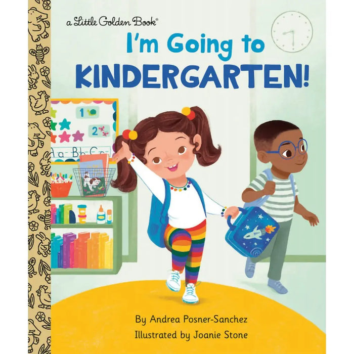 Book cover of 'I'm Going to Kindergarten!' with two children and a classroom setting.
