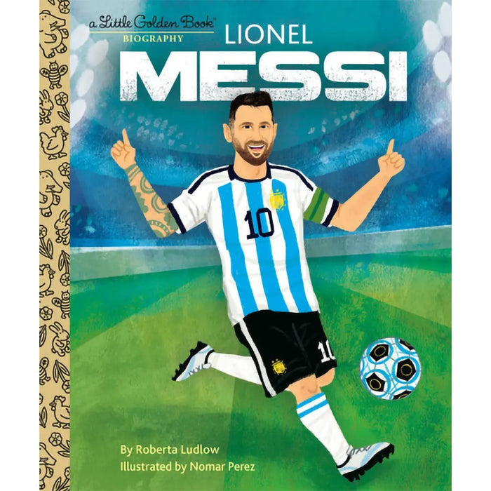Book cover of 'Lionel Messi' Little Golden Book with a soccer player on the cover.