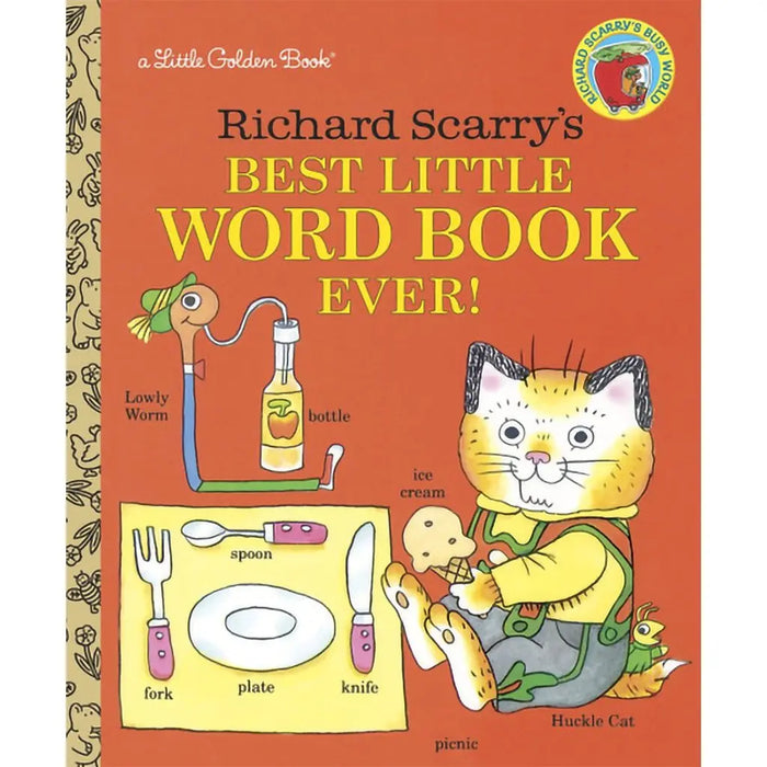 Book cover of 'Richard Scarry's Best Little Word Book Ever!' with illustrations and text.