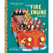 Book cover of 'The Fire Engine Book' with a red fire engine illustration on a teal background.