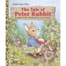 Book cover of 'The Tale of Peter Rabbit' with Peter Rabbit holding an apple in a garden setting.