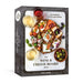 Board game box for 'The Wine & Cheese Board' with food illustrations and text on a white background