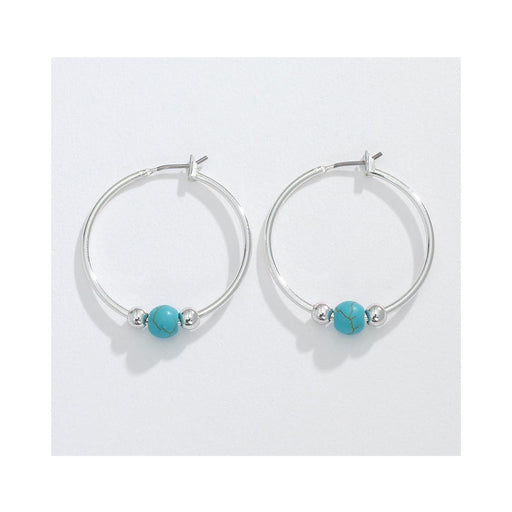 Periwinkle by Barlow : 1” Silver Hoops with Turquoise Bead Earrings - Periwinkle by Barlow : 1” Silver Hoops with Turquoise Bead Earrings