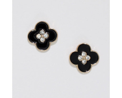 Periwinkle by Barlow : Black Clovers with Crystals - Earrings - Periwinkle by Barlow : Black Clovers with Crystals - Earrings