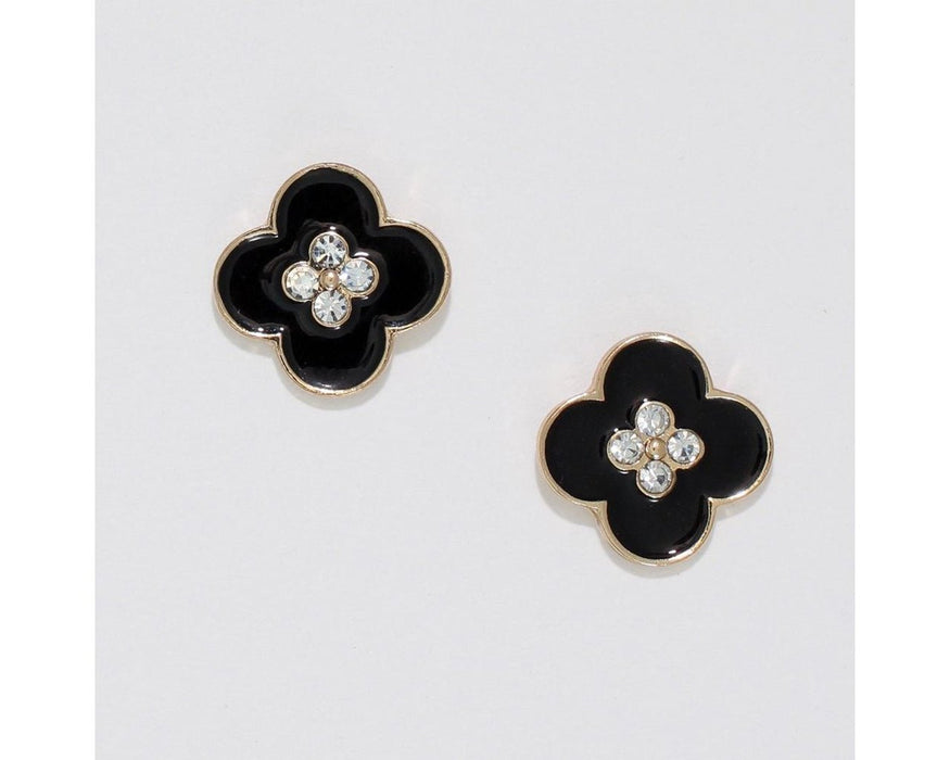 Periwinkle by Barlow : Black Clovers with Crystals - Earrings - Periwinkle by Barlow : Black Clovers with Crystals - Earrings