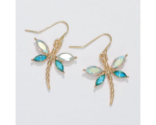 Periwinkle by Barlow : Blue & AB Crystal Dragonflies in gold - Earrings - Periwinkle by Barlow : Blue & AB Crystal Dragonflies in gold - Earrings