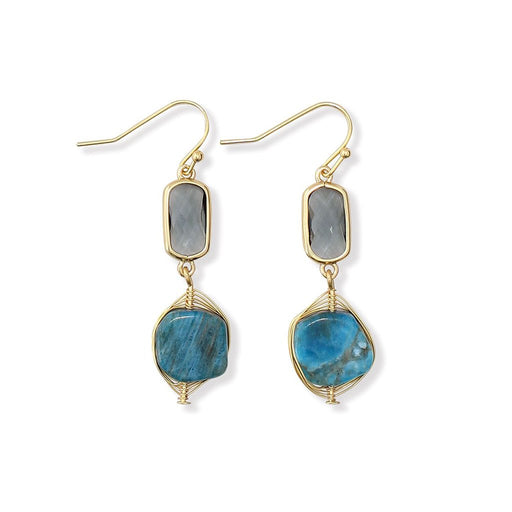 Periwinkle by Barlow : Blue Agate Wrapped in Gold Wire Earrings - Periwinkle by Barlow : Blue Agate Wrapped in Gold Wire Earrings