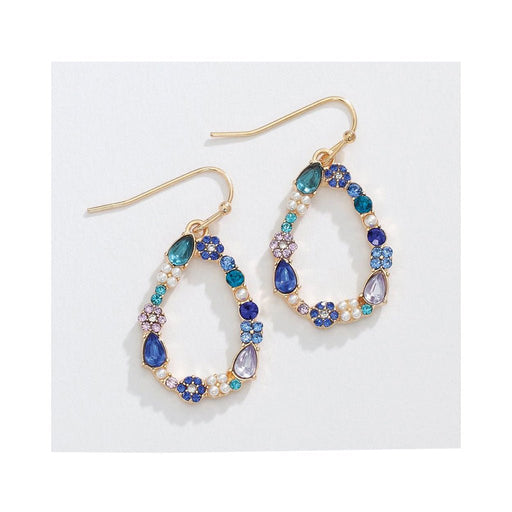 Periwinkle by Barlow : Blue Drops with Floral Crystal Inlay - Earrings - Periwinkle by Barlow : Blue Drops with Floral Crystal Inlay - Earrings