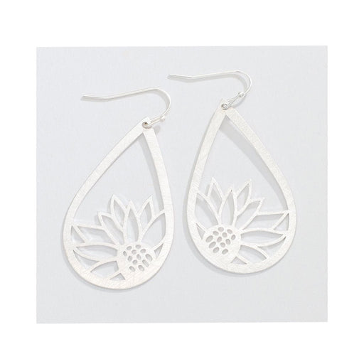 Periwinkle by Barlow : Brushed Silver Sunflower Cutouts- Earrings - Periwinkle by Barlow : Brushed Silver Sunflower Cutouts- Earrings