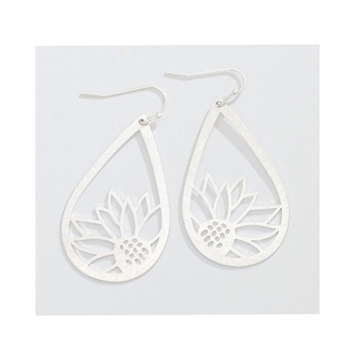 Periwinkle by Barlow : Brushed Silver Sunflower Cutouts- Earrings - Periwinkle by Barlow : Brushed Silver Sunflower Cutouts- Earrings
