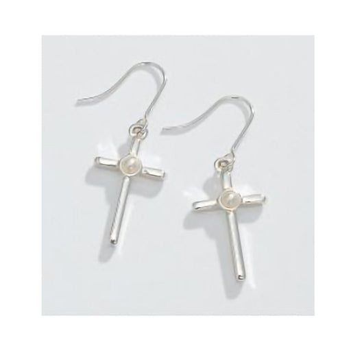 Periwinkle by Barlow : Classic Silver Crosses with Pearl Center - Earrings - Periwinkle by Barlow : Classic Silver Crosses with Pearl Center - Earrings