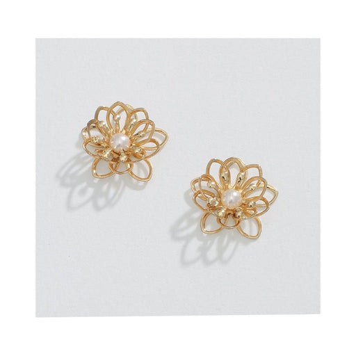 Periwinkle by Barlow : Delicate Gold Flowers with Pearls - Earrings - Periwinkle by Barlow : Delicate Gold Flowers with Pearls - Earrings