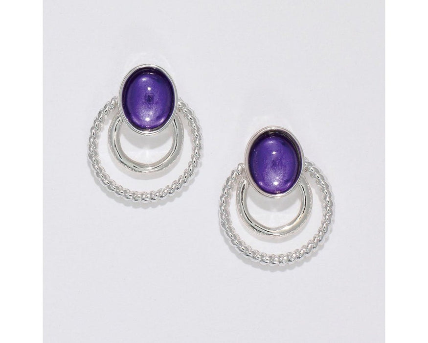 Periwinkle by Barlow : Double silver rings with blue - violet gem - Earrings - Periwinkle by Barlow : Double silver rings with blue - violet gem - Earrings