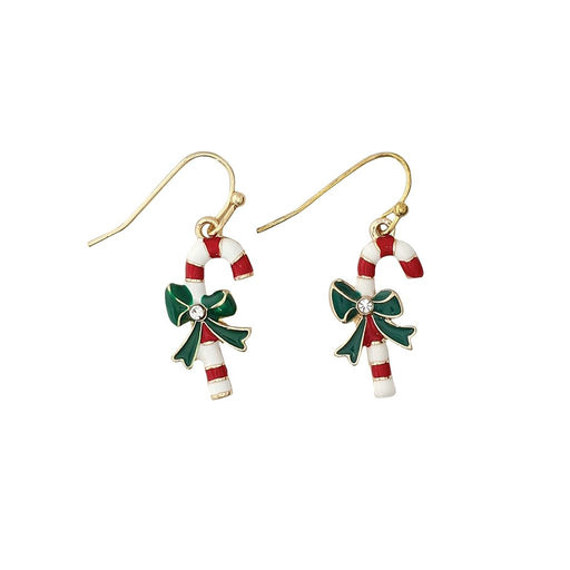 Periwinkle by Barlow : Enameled Candy Canes with Bow - Earrings - Periwinkle by Barlow : Enameled Candy Canes with Bow - Earrings