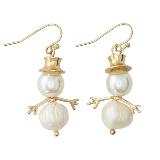 Periwinkle by Barlow : Gold Accent Pearl Snowmen - Earrings - Periwinkle by Barlow : Gold Accent Pearl Snowmen - Earrings