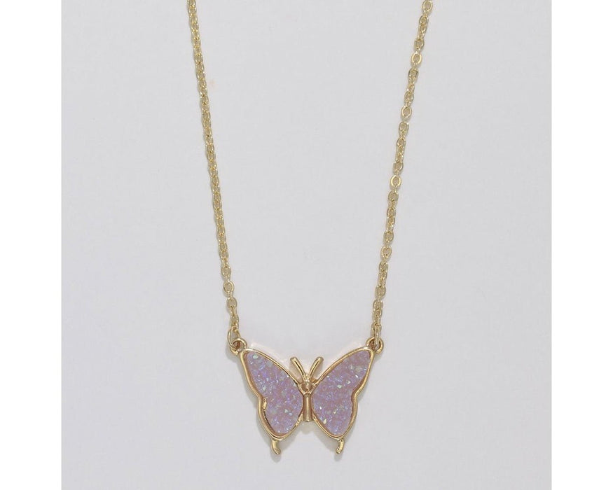 Periwinkle by Barlow : Gold Butterflies with Lavender Druzy Wings - Necklace - Periwinkle by Barlow : Gold Butterflies with Lavender Druzy Wings - Necklace