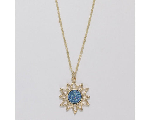 Periwinkle by Barlow : Gold Sun with glittering Blue Druzy - Necklace - Periwinkle by Barlow : Gold Sun with glittering Blue Druzy - Necklace