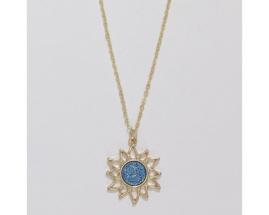 Periwinkle by Barlow : Gold Sun with glittering Blue Druzy - Necklace - Periwinkle by Barlow : Gold Sun with glittering Blue Druzy - Necklace