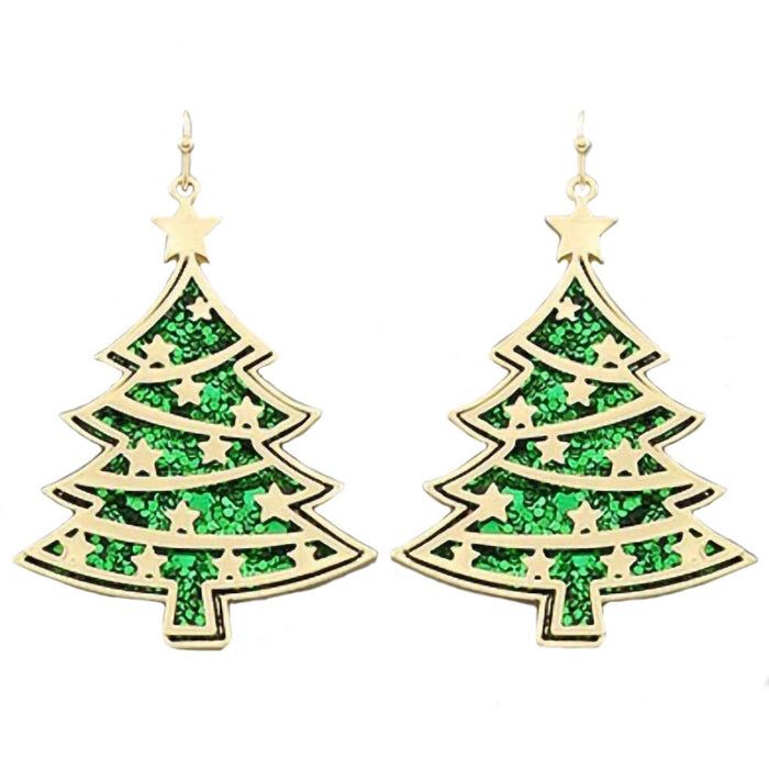 Periwinkle by Barlow : Green Glitter Christmas Tree Earrings With Gold Star - Earrings - Periwinkle by Barlow : Green Glitter Christmas Tree Earrings With Gold Star - Earrings