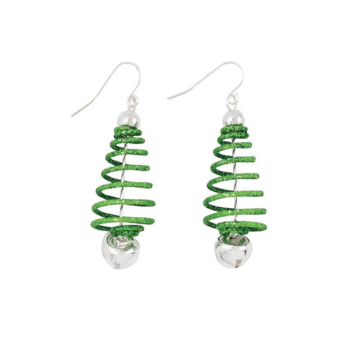 Periwinkle by Barlow : Green Wire Christmas Trees With Silver Bell - Earrings - Periwinkle by Barlow : Green Wire Christmas Trees With Silver Bell - Earrings