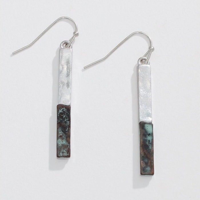 Periwinkle by Barlow : Hammered silver and patina rectangle drop - Earrings - Periwinkle by Barlow : Hammered silver and patina rectangle drop - Earrings