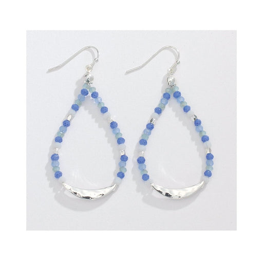 Periwinkle by Barlow : Hammered Silver with Blue and Neutral Beads- Earrings - Periwinkle by Barlow : Hammered Silver with Blue and Neutral Beads- Earrings