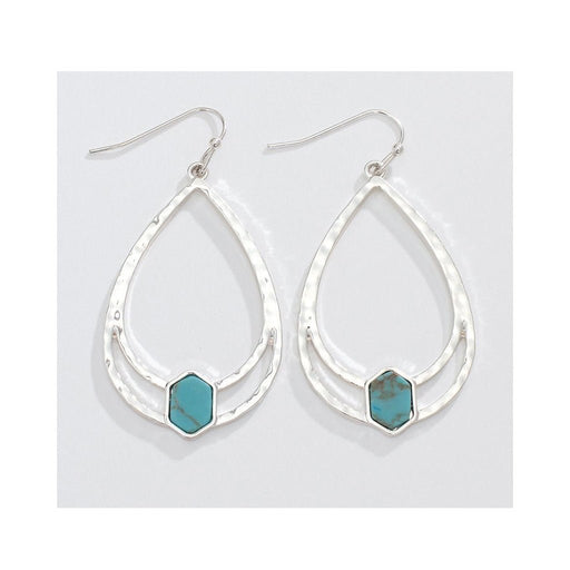 Periwinkle by Barlow : Hammered Silver with Turquoise Accent - Earrings - Periwinkle by Barlow : Hammered Silver with Turquoise Accent - Earrings