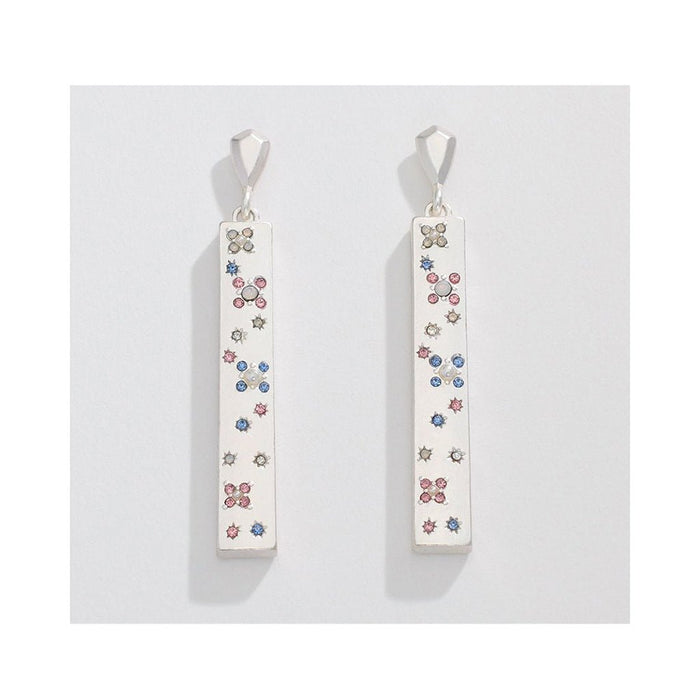 Periwinkle by Barlow : Matte Silver Rectangular Drops with Starry Crystals - Earrings - Periwinkle by Barlow : Matte Silver Rectangular Drops with Starry Crystals - Earrings