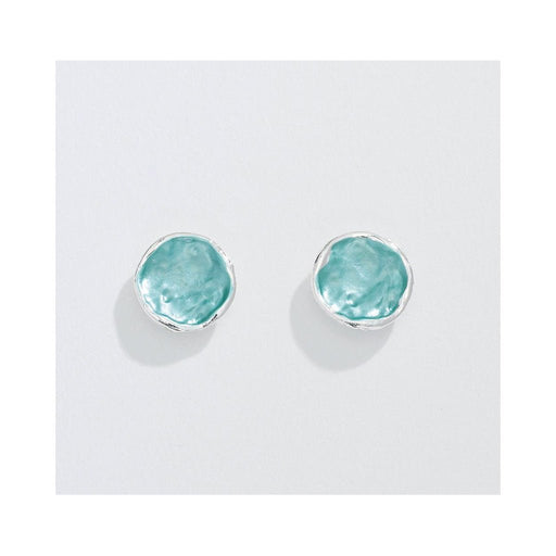 Periwinkle by Barlow : Matte Silver with Aqua Enamel- Earrings - Periwinkle by Barlow : Matte Silver with Aqua Enamel- Earrings