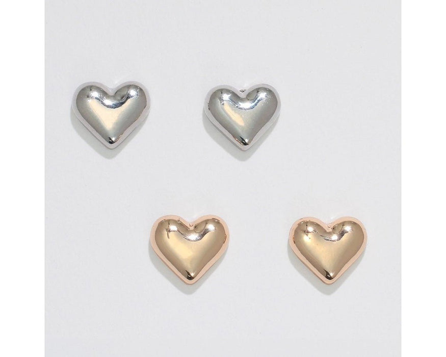 Periwinkle by Barlow : Polished Silver and Gold Hearts - Earrings (Set of 2 Pairs) - Periwinkle by Barlow : Polished Silver and Gold Hearts - Earrings (Set of 2 Pairs)