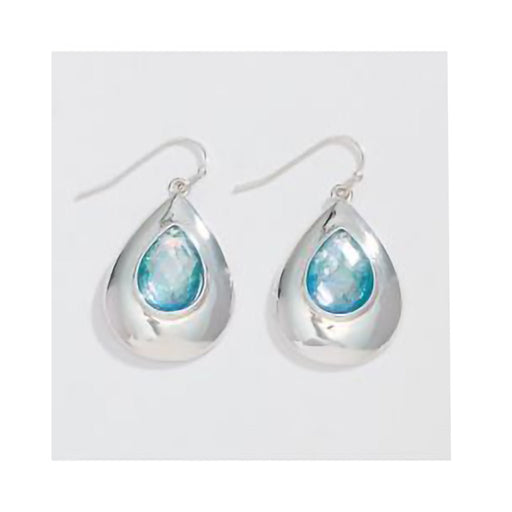 Periwinkle by Barlow : Polished Silver Teardrop with Aqua Glitter Crystals - Earrings - Periwinkle by Barlow : Polished Silver Teardrop with Aqua Glitter Crystals - Earrings
