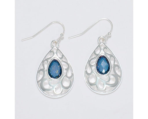 Periwinkle by Barlow : Silver cutouts with blue faceted shimmer - Earrings - Periwinkle by Barlow : Silver cutouts with blue faceted shimmer - Earrings