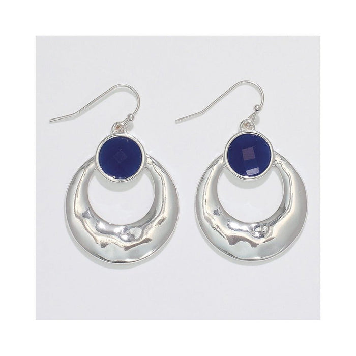 Periwinkle by Barlow : Silver drops with faceted Navy Crystals - Earrings - Periwinkle by Barlow : Silver drops with faceted Navy Crystals - Earrings