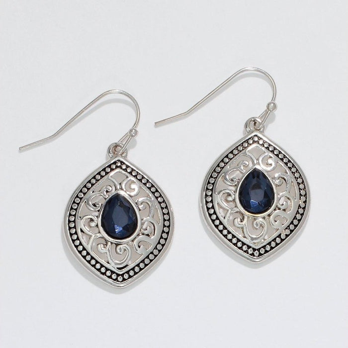 Periwinkle by Barlow : Silver Filigree with Navy Faceted Gems - Earrings - Periwinkle by Barlow : Silver Filigree with Navy Faceted Gems - Earrings