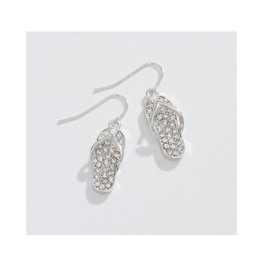 Periwinkle by Barlow : Silver Flipflop with Clear Crystals - Earrings - Periwinkle by Barlow : Silver Flipflop with Clear Crystals - Earrings