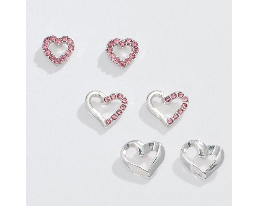 Periwinkle by Barlow : Silver Hearts Trio Studs - Earrings (Set of 3 Pairs) - Periwinkle by Barlow : Silver Hearts Trio Studs - Earrings (Set of 3 Pairs)