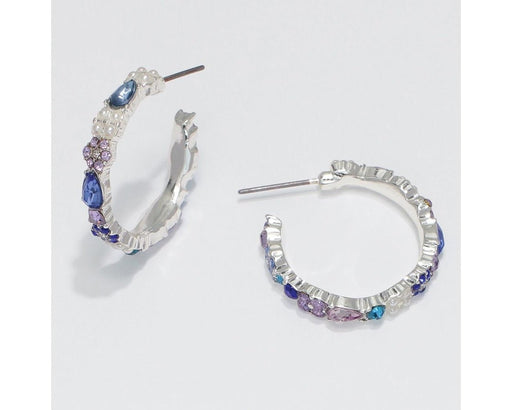 Periwinkle by Barlow : Silver Hoops Studded with pearls and cool Blue Crystals - Earrings - Periwinkle by Barlow : Silver Hoops Studded with pearls and cool Blue Crystals - Earrings