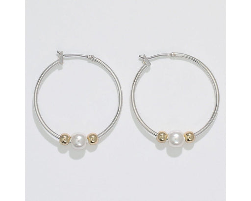 Periwinkle by Barlow : Silver hoops with gold & pearls - Earrings - Periwinkle by Barlow : Silver hoops with gold & pearls - Earrings