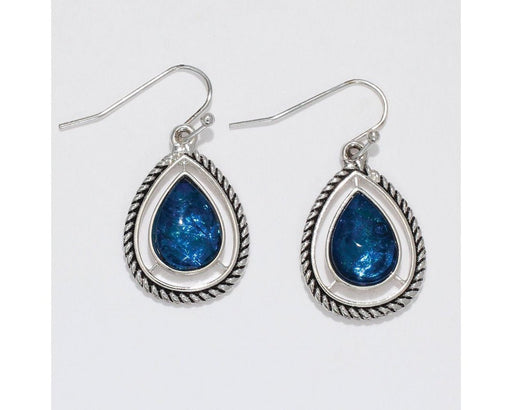 Periwinkle by Barlow : Silver Rope Teardrops with Blue Inlay - Earrings - Periwinkle by Barlow : Silver Rope Teardrops with Blue Inlay - Earrings