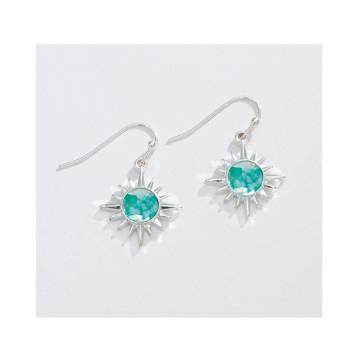Periwinkle by Barlow : Silver Starburst with Turquoise and White Glitter Flakes - Earrings - Periwinkle by Barlow : Silver Starburst with Turquoise and White Glitter Flakes - Earrings