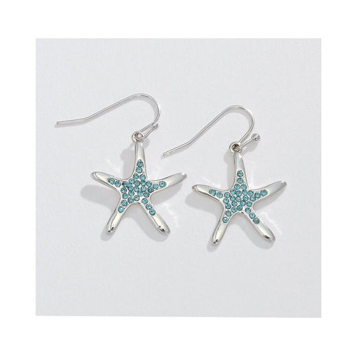 Periwinkle by Barlow : Silver Starfish with Aqua Crystals - Earrings - Periwinkle by Barlow : Silver Starfish with Aqua Crystals - Earrings