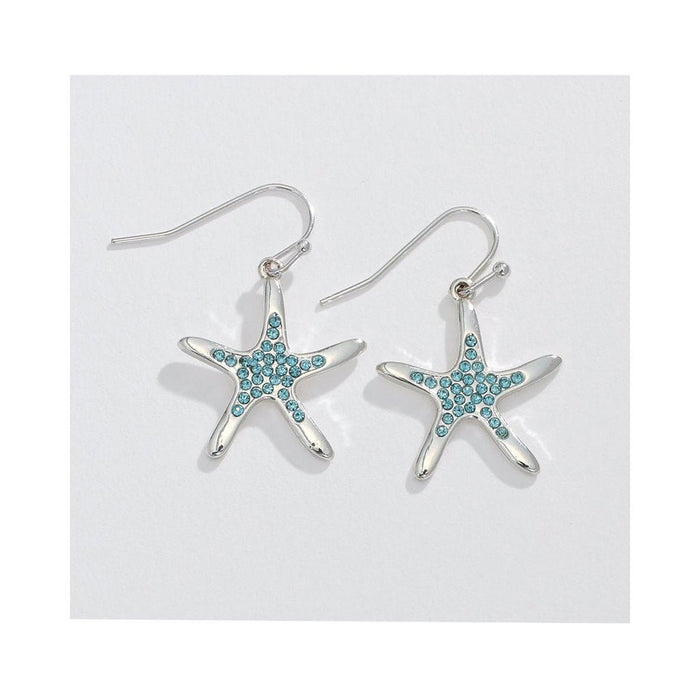 Periwinkle by Barlow : Silver Starfish with Aqua Crystals - Earrings - Periwinkle by Barlow : Silver Starfish with Aqua Crystals - Earrings